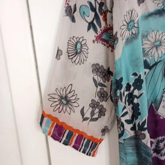 Coldwater Creek Silk Stripe & Floral Sheer Tunic Top - Picture 4 of 11